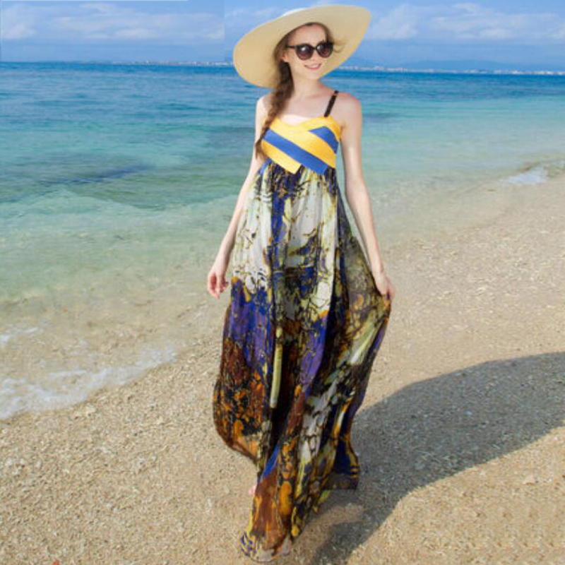 Women 100 Silk dress Beach dress 100% Natural Silk Print dress Strapless Holiday summer dresses